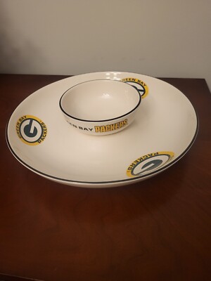 Pfaltzgraff Green Bay Packers Football Chip & Dip Excellent Condition RETIRED -image