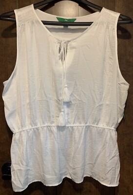 DIP Womens White Sleeveless Keyhole Tassel Elastic Waist Tank Top Size XL-image