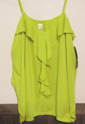 ROUTE 66 WOMANS XL CASUAL TANK TOP DIP DYE SULPHUR SPRING GREEN RUFFLE FRONT NWT-image