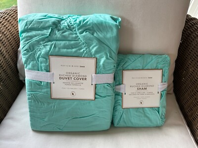NWT Pottery Barn Teen Ruched Diamond Duvet Cover Light Pool Aqua + Std. Sham-image