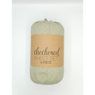 Checkered Sheet Set 4 Piece Sage Color Queen Size 100% Microfiber Polyester-image