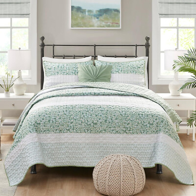Madison Park Quilt Set, Seersucker Floral Coverlet-Queen-All Season-image