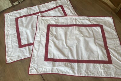 Pair Pottery Barn White with Red Trim Standard Pillow Shams-image