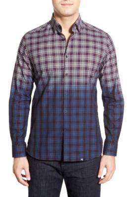 Stone Rose Trim Fit Dip Dye Plaid Sport Shirt Blue Wine Black M L XXL 3 4 6-image