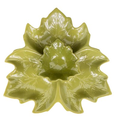 NEW Green Fall Leaf Ceramic Serving Dish Bowls Tray Chip And Dip Set-image