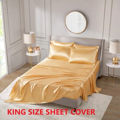 Madison Park essentials Satin Gold 6 PC Blush Luxury KING Sheet Bed Cover Set-image