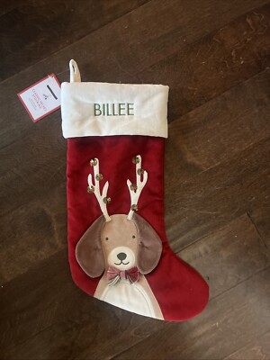 NWT Pottery Barn Kids Puppy Dog Red Velvet Christmas Stocking Mono Billee-image