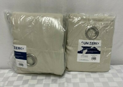 2 Sun Zero Beige Curtains Drapes Grommet Panels 54