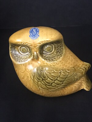 Szeiler Studio Owl Coin Bank Piggy Bank Ceramic Handpainted Made In England-image