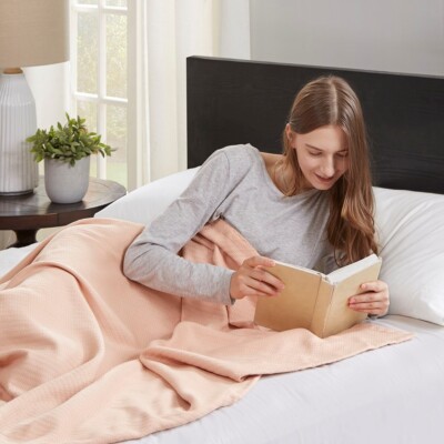 Madison Park Blankets - White Liquid Cotton Bed Blanket, Blush, King-image