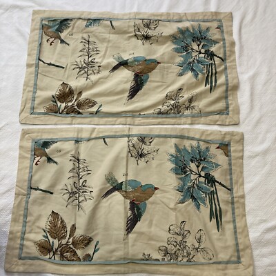 2 Madison Park Pillow Shams ~ King Size ~  Bird ~ Blue Tan-image