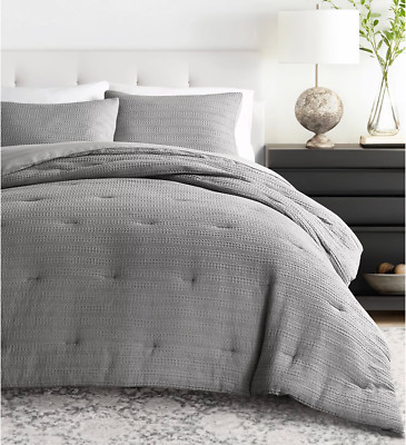 ienjoy Home Waffle Textured 3-Piece King/California King Comforter Set Fog $200-image