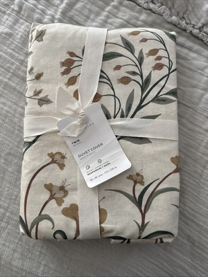 POTTERY BARN AUTUMN BOTANICAL PERCALE TWIN DUVET COVER NEW-image