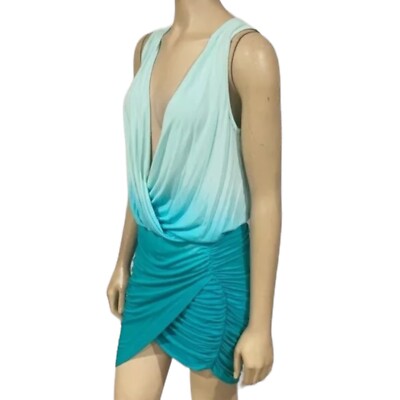 Young Fabulous & Broke Green Ombré Dip Dye Ruched Stacy Mini Dress Size Large -image