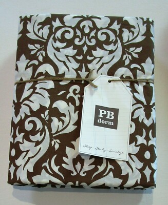 NEW Pottery Barn Teen Dorm DAMASK Duvet Cover * Size Twin * Brown 