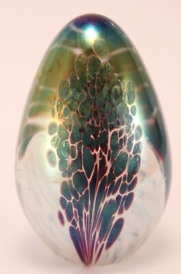 VTG 1990 Glass Eye Studio GES Iridescent Egg Shaped Paperweight-image