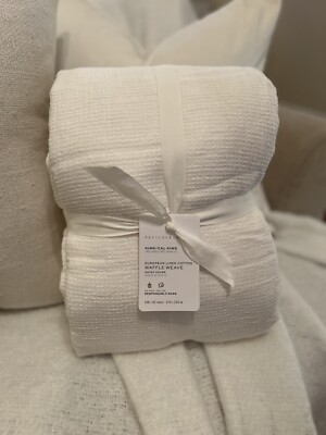 Pottery Barn European Linen Waffle Weave KING/CAL. KING Duvet Cover White READ!-image