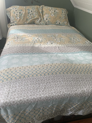 Madison Park  King duvet cover set Teal, Gray, White, Tan Shabby Chic-image
