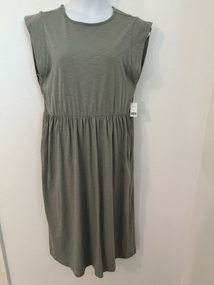 Dip Dress XL Knit Maxi Short Sleeve Elastic Waist Pockets Green Fall New Tags-image