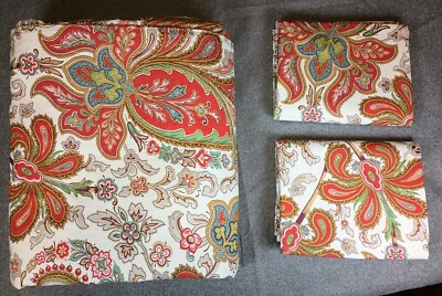 Pottery Barn King Duvet Set 3 Piece Paisley 2 Shams Floral Red Blue Green Crisp -image