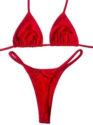 Red Seamless Triangle Top & Dipped Seamless Thong Bottom Bikini-image