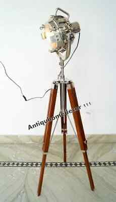 Floor Lamp Searchlight Hollywood Studio Spotlight With Brown Wooden Tripod-image