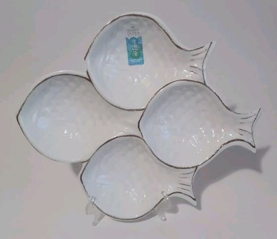 Sigrid Olsen Home Melamine White Fish 4 Dipping Platter Tray (16