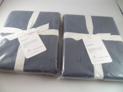 NEW 2 POTTERY BARN PILLOW SHAM STANDARD TRIANGLE STITCH WASHED BLUE COTTON 26X20-image