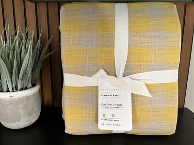 1 Pottery Barn Duvet Cover King / California King Dalton Check in Yellow NEW-image