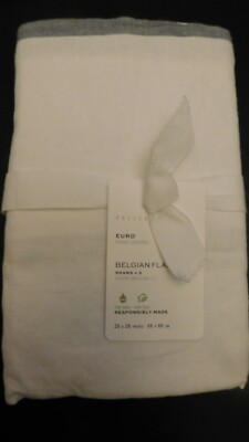 NEW Pottery Barn Belgian Flax Linen Contrast Flange Euro Sham S/2 WHITE/CHAMBRAY-image