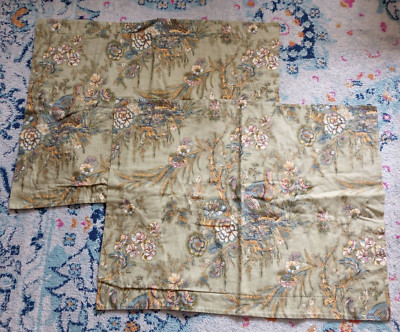 Pottery Barn Flannel Pillow Sham Pair Green Bird Floral Organic Cotton Standard-image