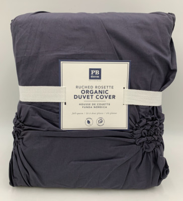 Pottery Barn Teen Ruched Rosette Duvet Cover Vintage Ebony Full Queen #A1368-image