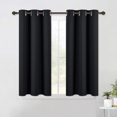Halloween Living Room Blackout Curtains and Drapes, Black Solid Thermal Insulate-image