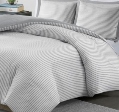 Duvet Cover Full/Queen Braydon Reversible Yarn Dyed Striped Set Gray Machine Was-image
