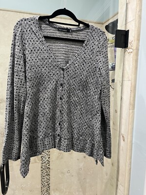 Cut Loose Gray & Black Polka Dot Knit Dipped & Flared Hem Cardigan Sweater P L-image