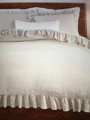 Pottery Barn Belgian Flax Linen Fringe Ruffle Full/Qn Flax #1289-image