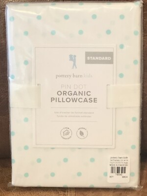 NEW Pottery Barn Kids Aqua Pin Dot Organic Standard Pillowcase, Polka Dots-image