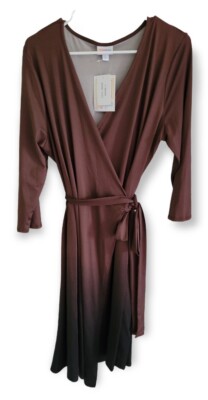 Lularoe Solid Brown Dipped Large Michelle Wrap Dress Ombre Brown to Black New!-image