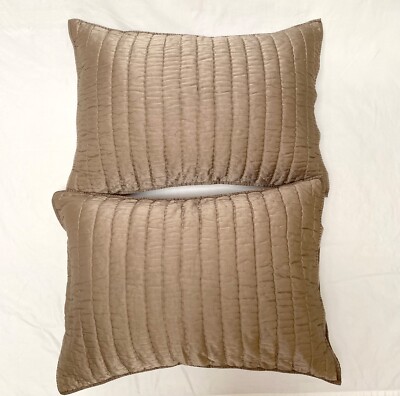 Pottery Barn Standard Pillow Shams Silk Bronze & Cream Dual Tone Pick Stitch-image