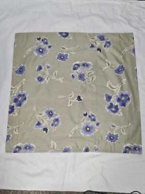 Set (2) Pottery Barn Floral Euro Pillow Shams Pansies Sage Green Blue 25.5x25.5-image