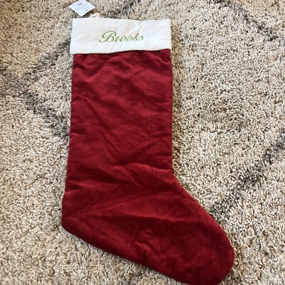 Pottery Barn Classic Red Velvet Large Christmas Stocking Embroidered Brooks-image