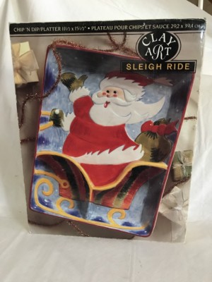CLAY ART SLEIGH RIDE HANDPAINTED CHIP N DIP SERVNG PLATTER 2001 Large READ-image