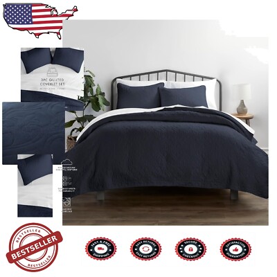 Simply Soft King Quilt Set - Includes Coverlet & 2 Pillow Shams, Navy Color-image