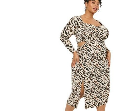 Torrid Womens Studio Knit Maxi Dress Animal Print Cut Out Slit Hem Plus 3X-image