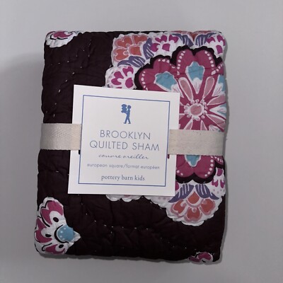 Pottery Barn Brooklyn Quilted Euro Pillow Sham NWT Brown Pink Boho 26x26 NEW-image