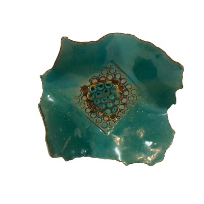 Studio Pottery - Marked - Green Brown Square Bowl with Circle Design in Center-image