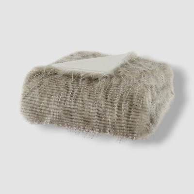 Madison Park Beige Edina Faux-Fur Throw Blanket Size-50