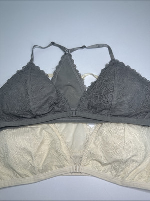Lot Of 2 DIP Seamless Lace lined racerback Bra Size XL Ivory And Gray-image
