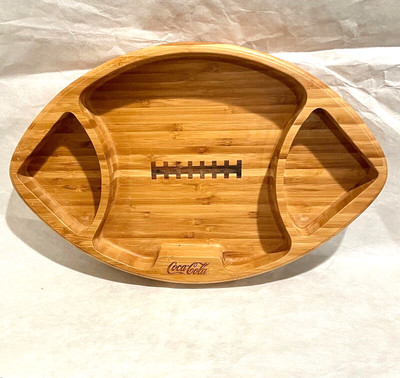 COCA COLA BRANDED Football Shaped Bamboo Chips & Dip Serving Tray 10x16x2.5 in.-image