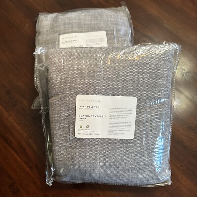 Pottery Barn Drapery Curtain Panels Seaton Texture Cotton Gray Pair Set 50 x 84-image